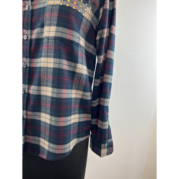 Lovers + Friends Blue Plaid Long Sleeve Button-Down Embellished Shirt Size XS - Picture 5 of 10